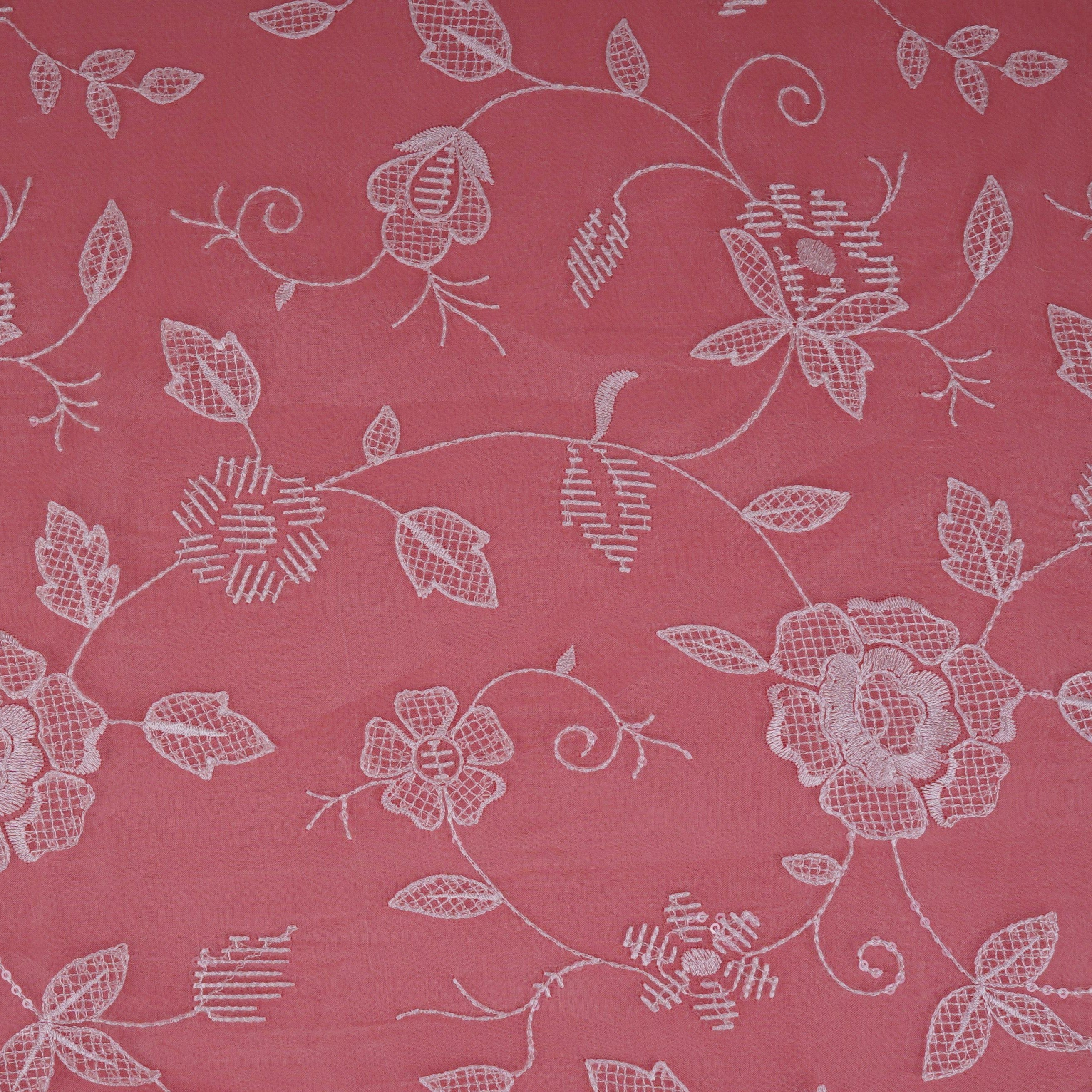 Pink floral thread & Sequins embroidery Pure 27gm Organza Fabric GPF-32089 - TradeUNO
