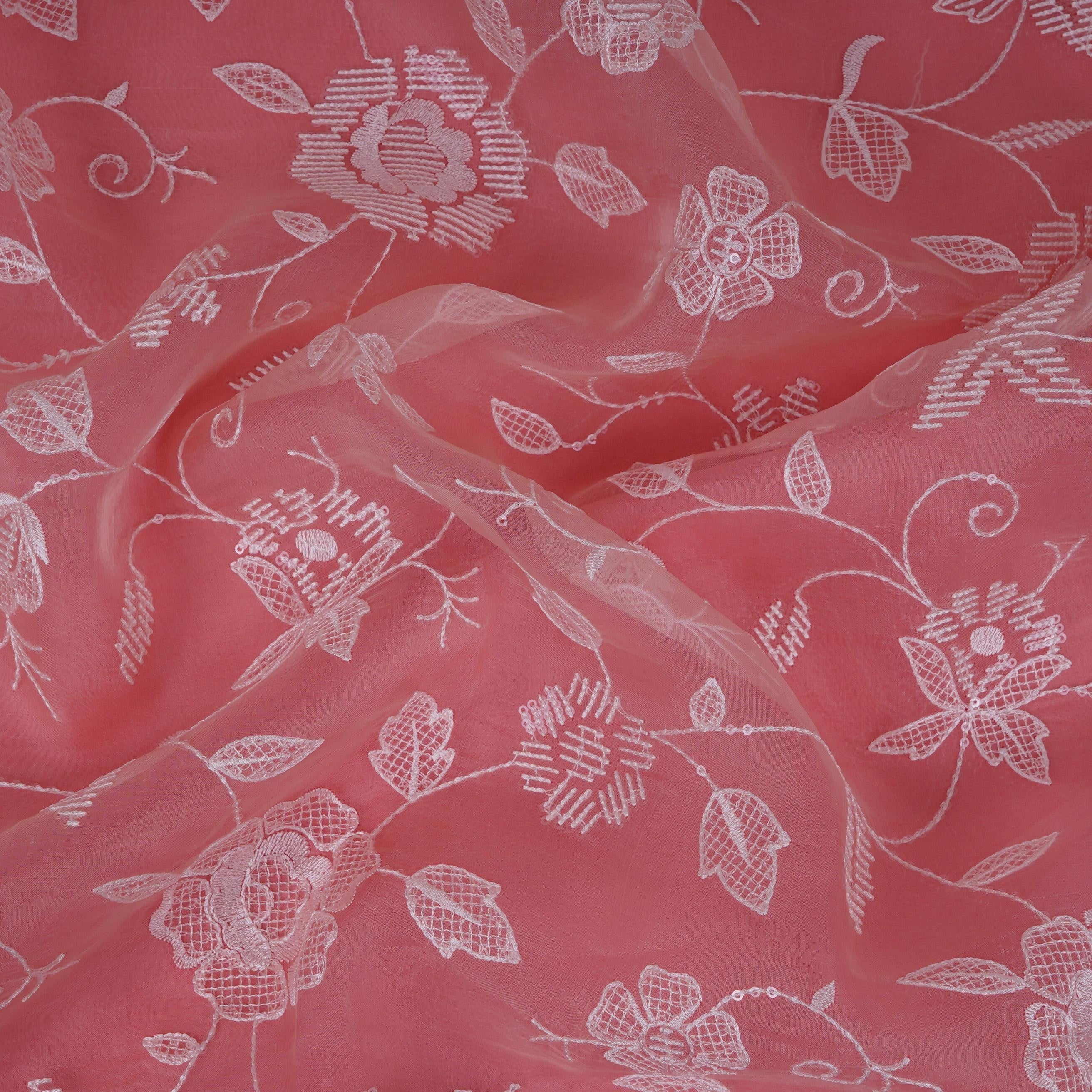 Pink floral thread & Sequins embroidery Pure 27gm Organza Fabric GPF-32089 - TradeUNO