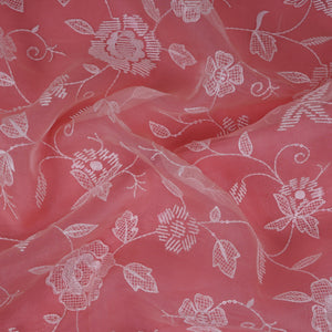 Pink floral thread & Sequins embroidery Pure 27gm Organza Fabric GPF-32089 - TradeUNO