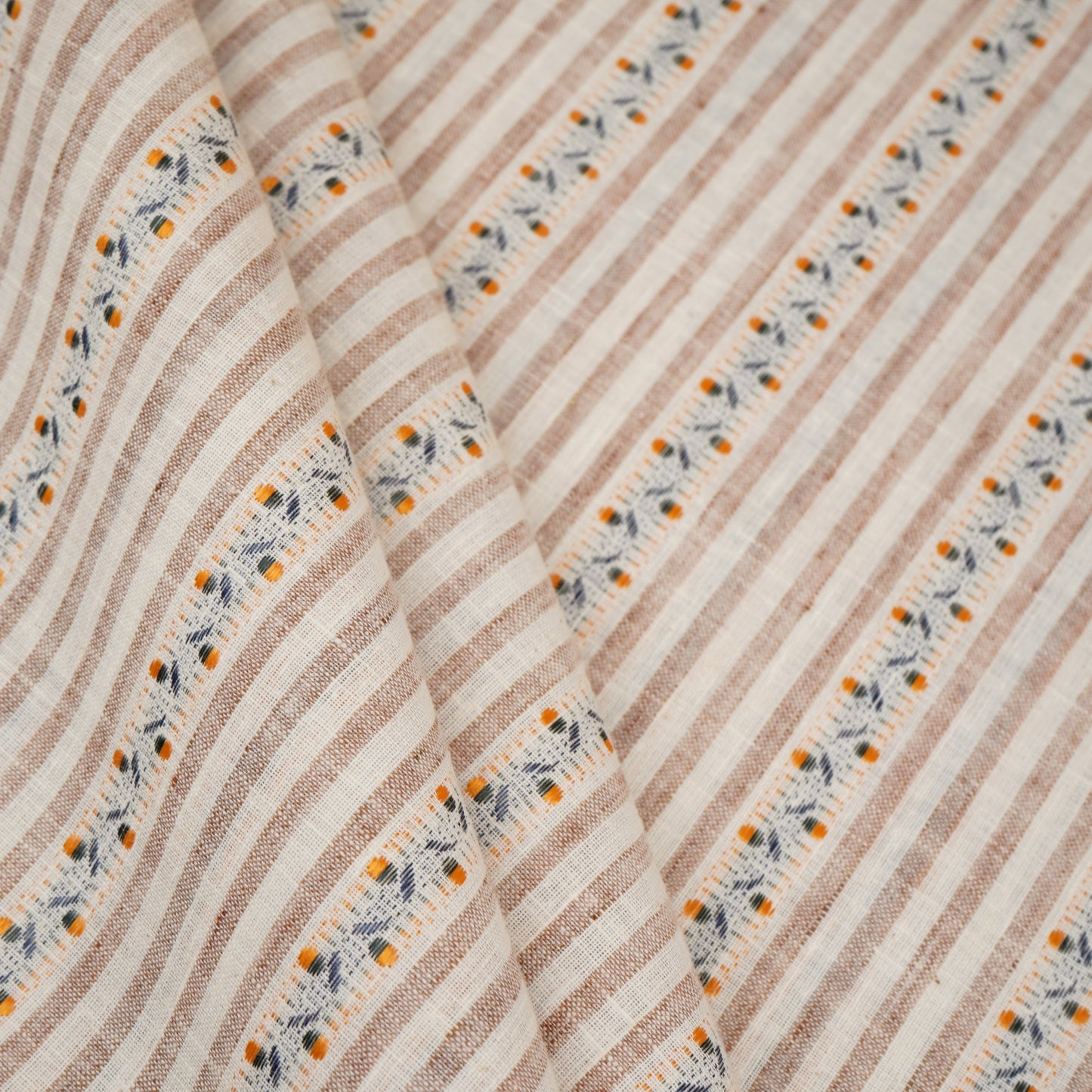 Orange with White Stripes Linen Fabric RS-30224