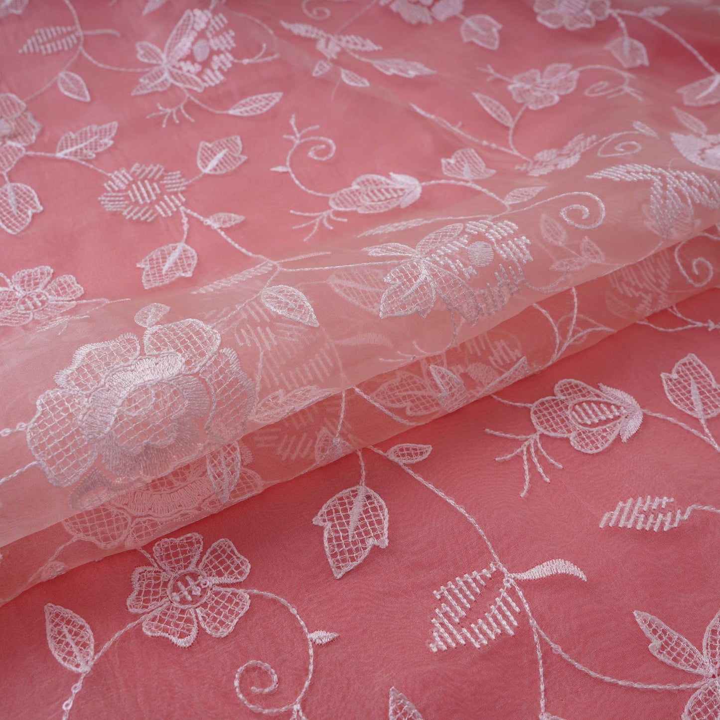 Pink floral thread & Sequins embroidery Pure 27gm Organza Fabric GPF-32089