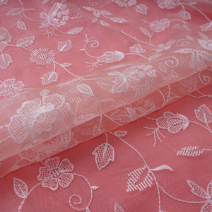 Pink floral thread & Sequins embroidery Pure 27gm Organza Fabric GPF-32089 - TradeUNO