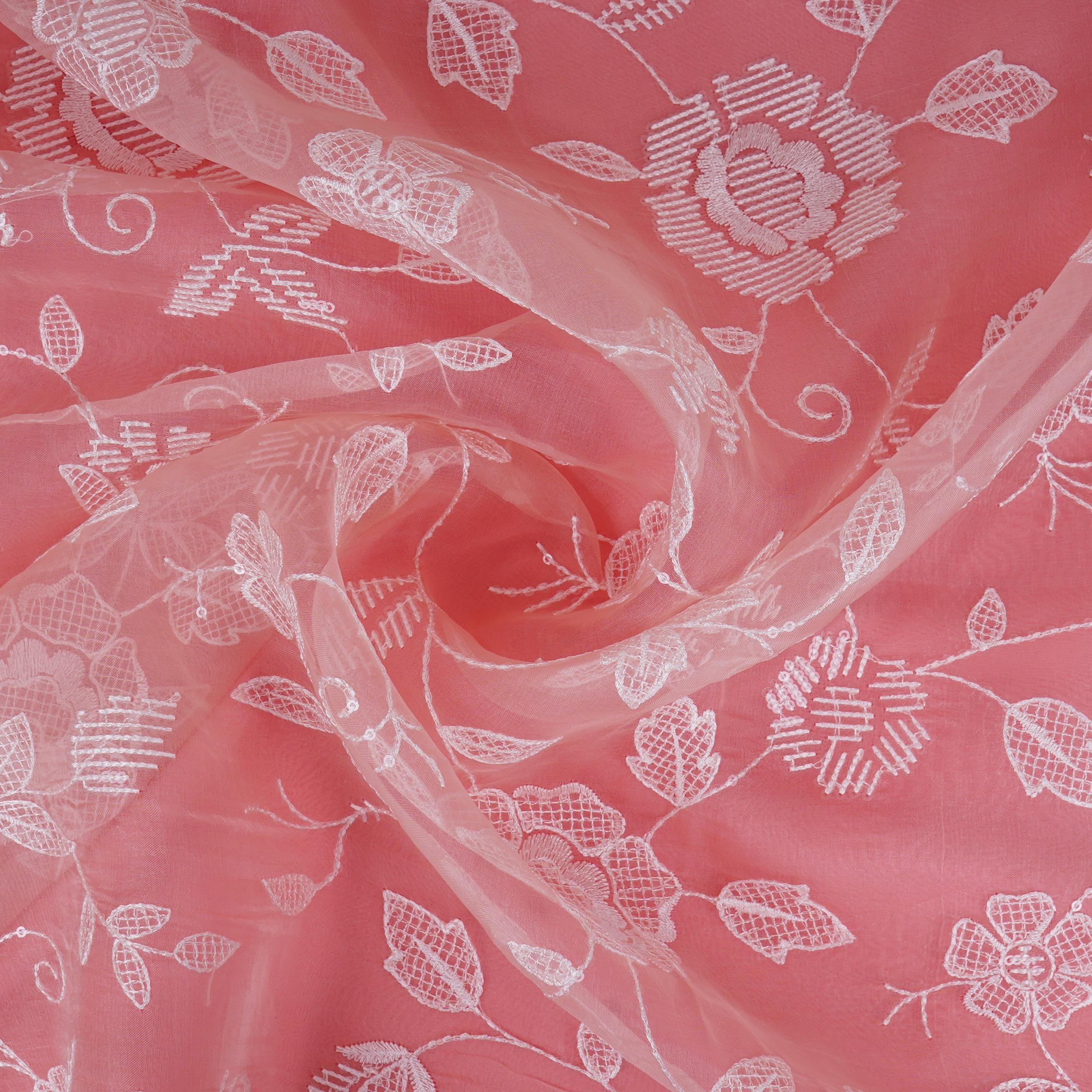Pink floral thread & Sequins embroidery Pure 27gm Organza Fabric GPF-32089 - TradeUNO