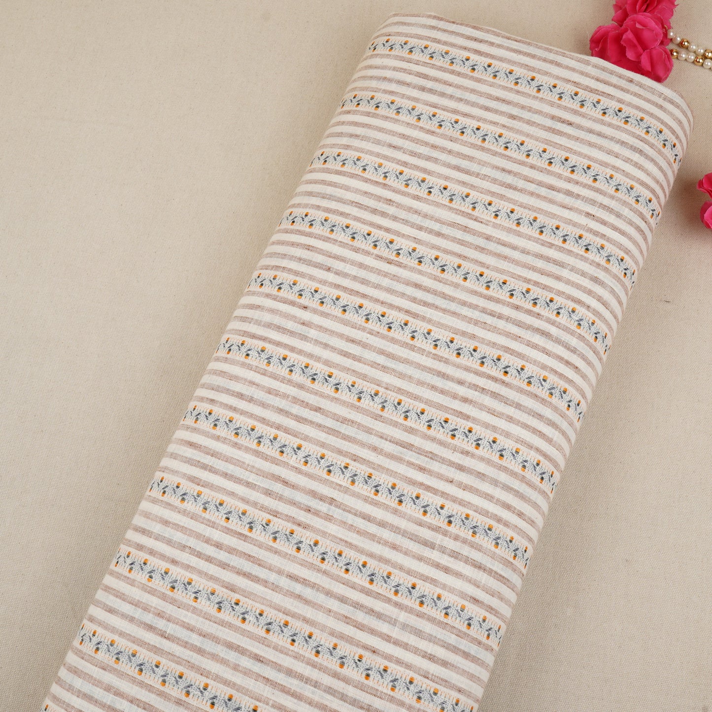 Orange with White Stripes Linen Fabric RS-30224