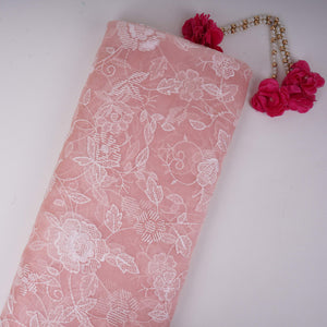 Pink floral thread & Sequins embroidery Pure 27gm Organza Fabric GPF-32089 - TradeUNO