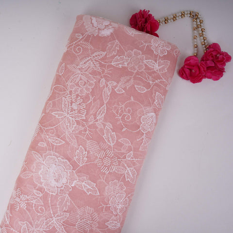 Pink floral thread & Sequins embroidery Pure 27gm Organza Fabric GPF-32089