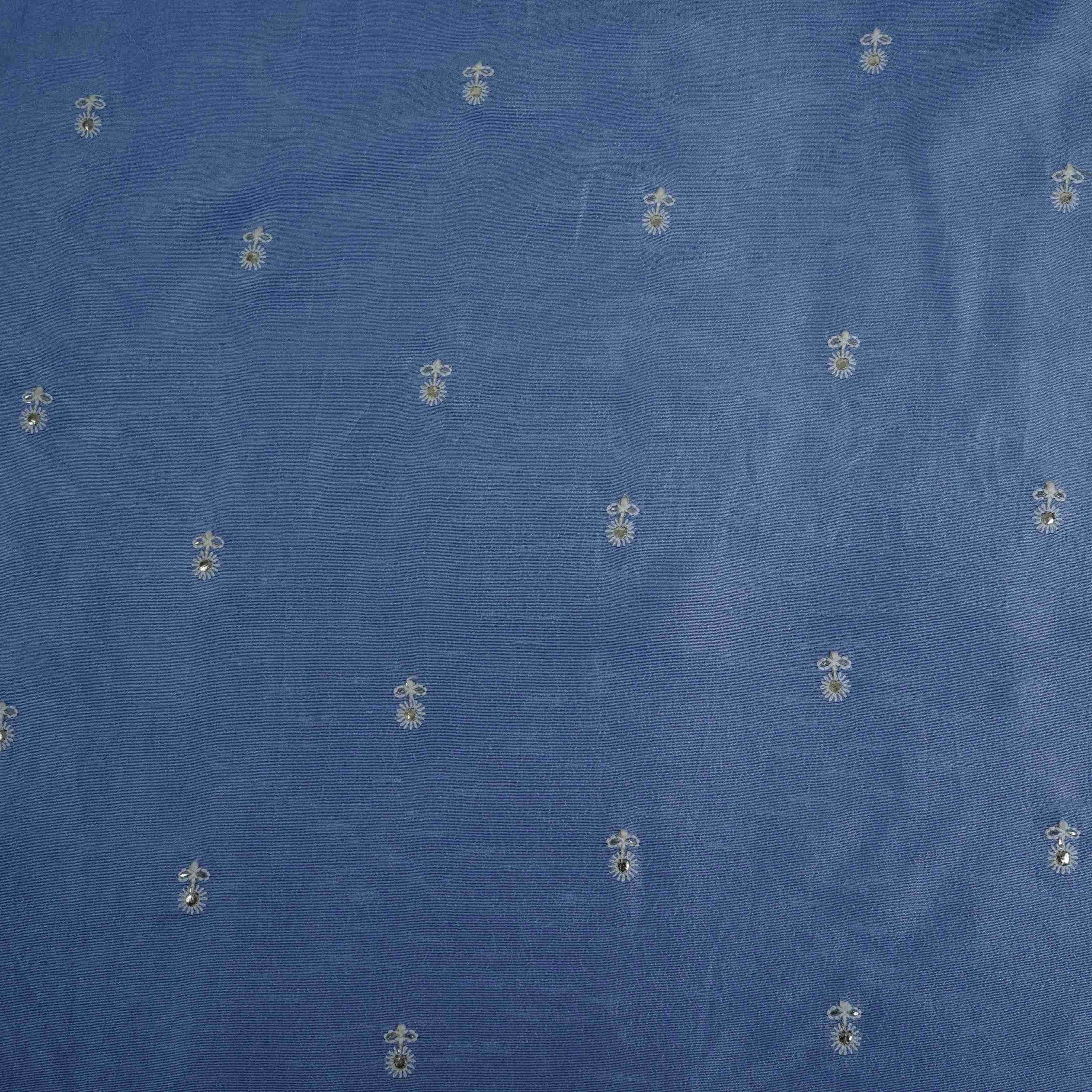 Blue Floral Buti Bemberg Raw Silk Fabric AT-33234