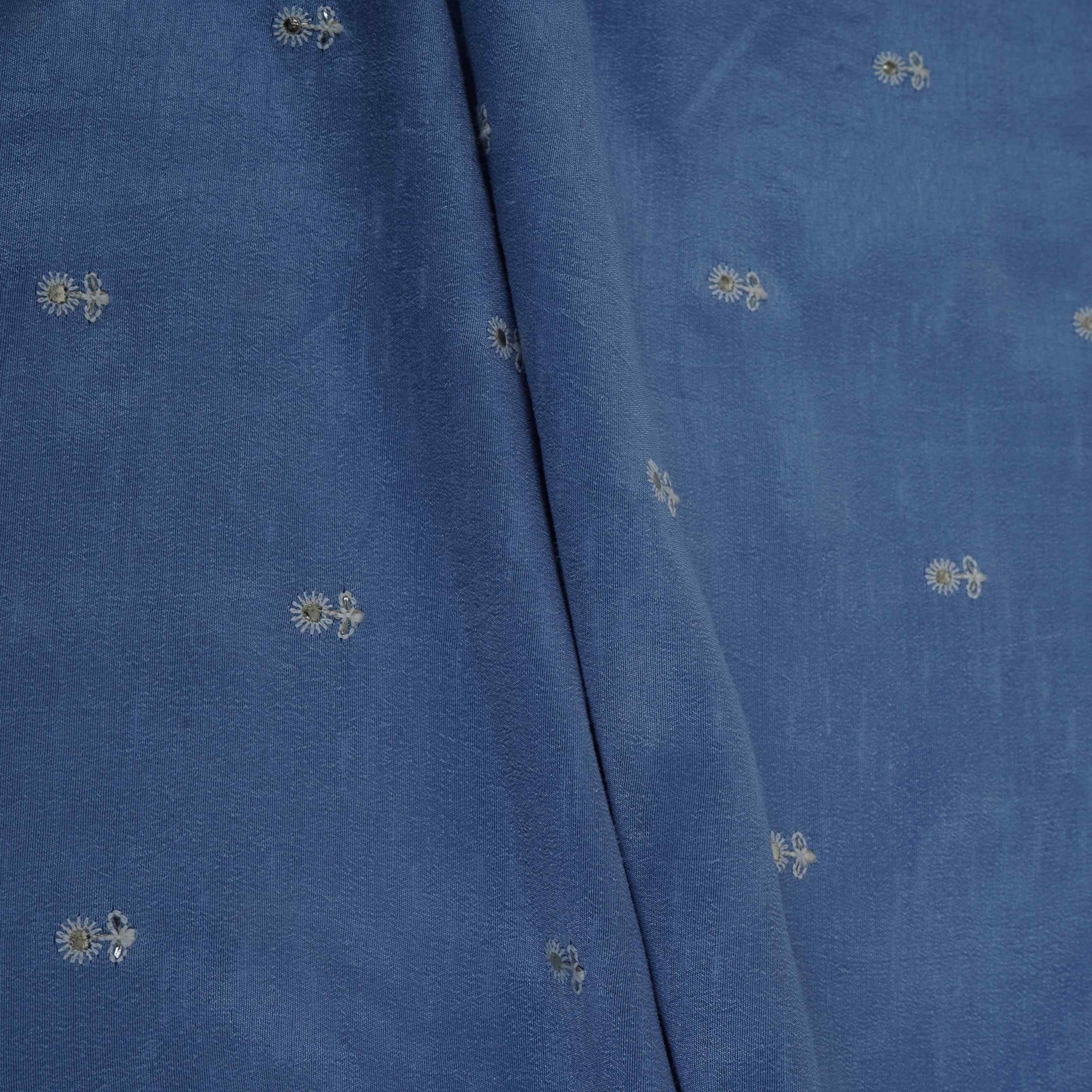 Blue Floral Buti Bemberg Raw Silk Fabric AT-33234