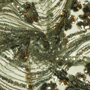 Military Green CutdanaSequins Embroidery Net Fabric 19976