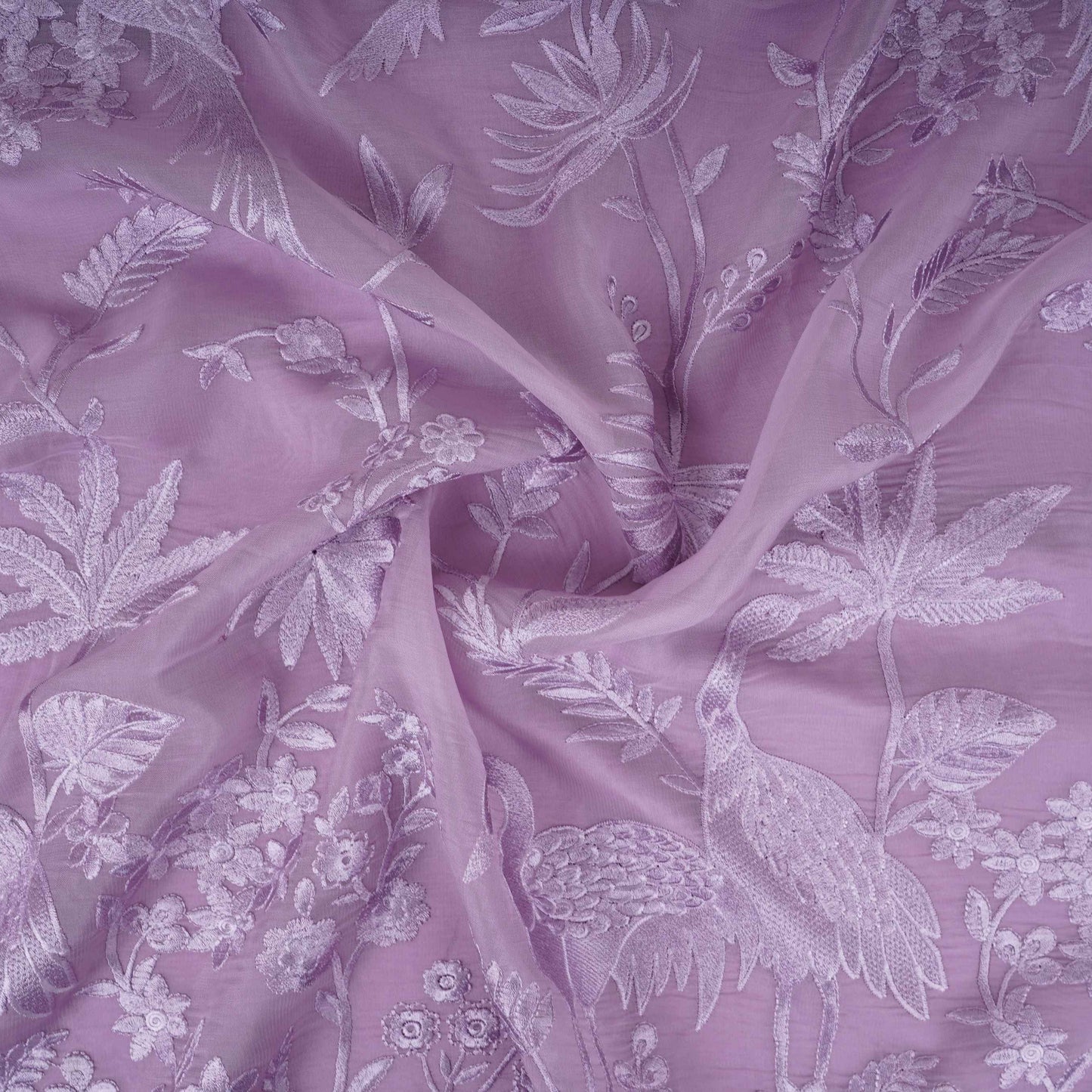 Lavender Parsi thread embroidery Organza Fabric GPF-32098