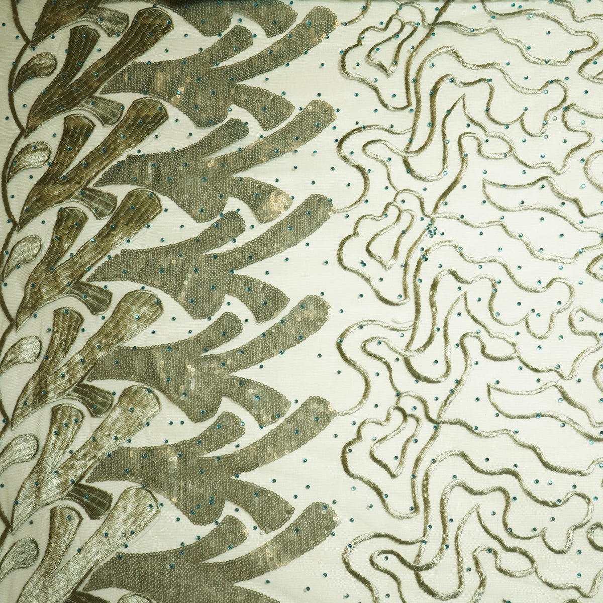 Sea Green Sequins Embroidery Net Fabric