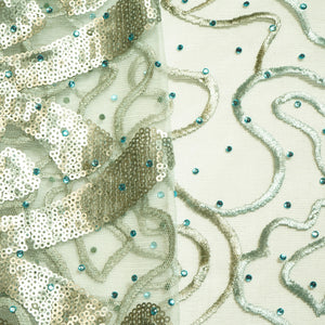 Sea Green Sequins Embroidery Net Fabric