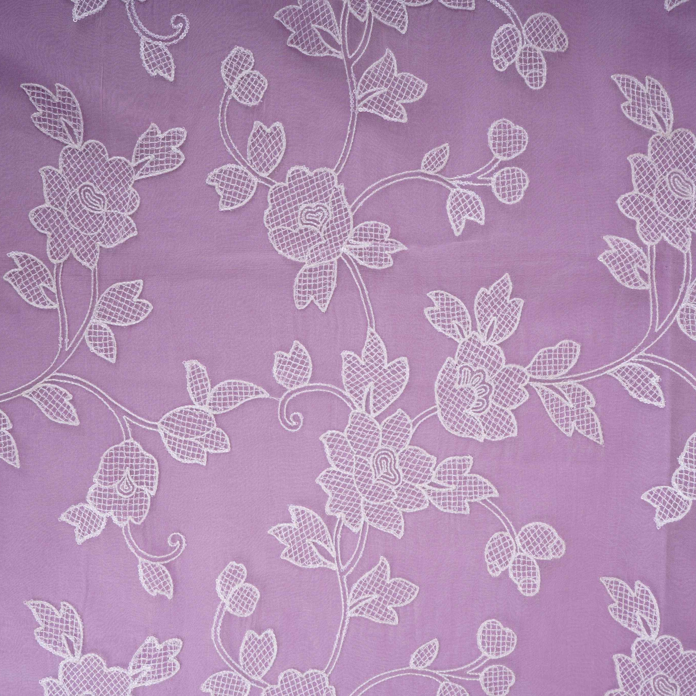 Lavender floral jaal embroidery Pure 27gm Organza Fabric GPF-32093 - TradeUNO