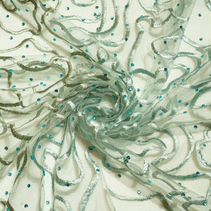 Sea Green Sequins Embroidery Net Fabric