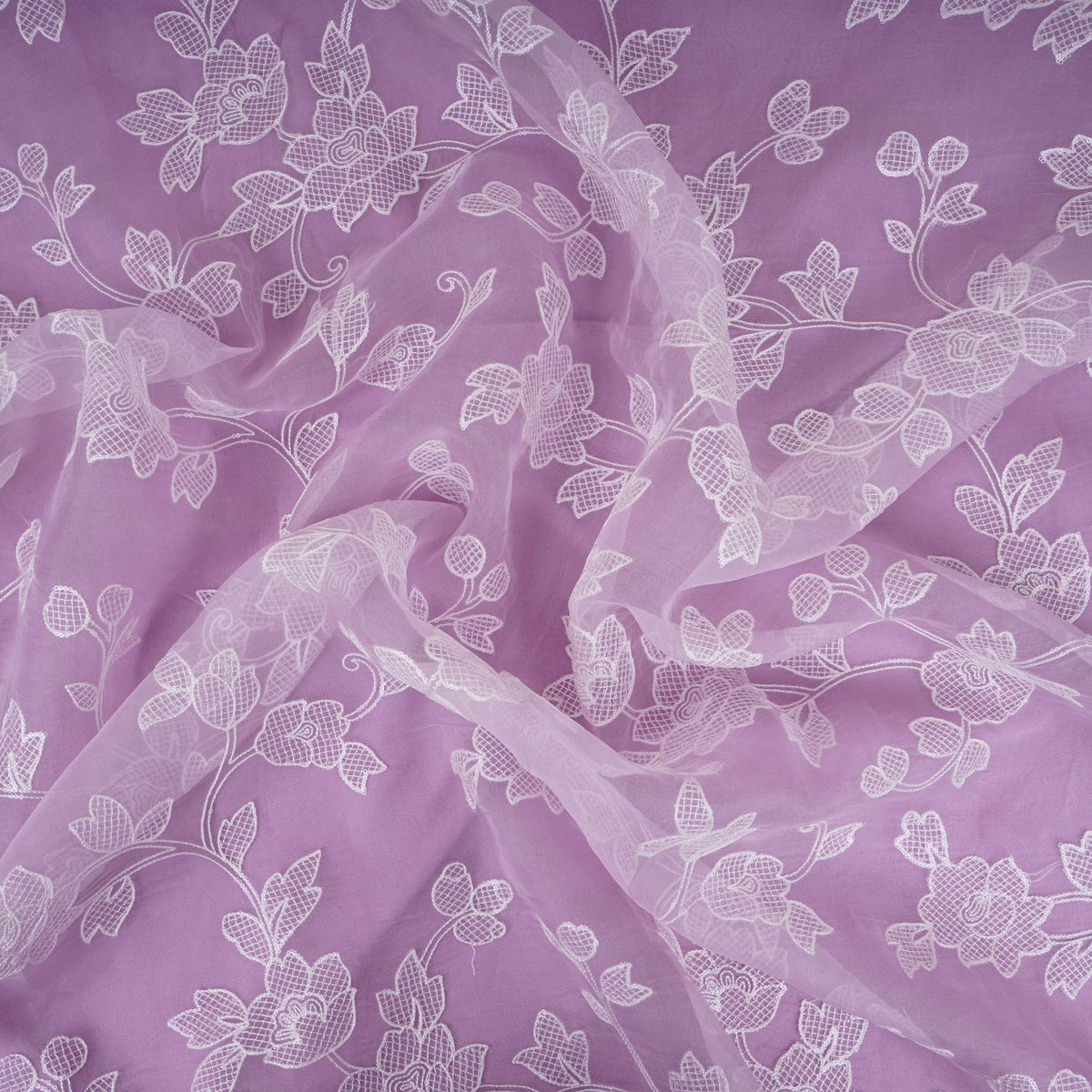 Lavender floral jaal embroidery Pure 27gm Organza Fabric GPF-32093 - TradeUNO