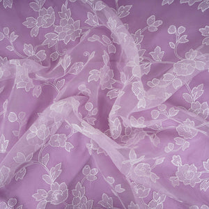 Lavender floral jaal embroidery Pure 27gm Organza Fabric GPF-32093 - TradeUNO