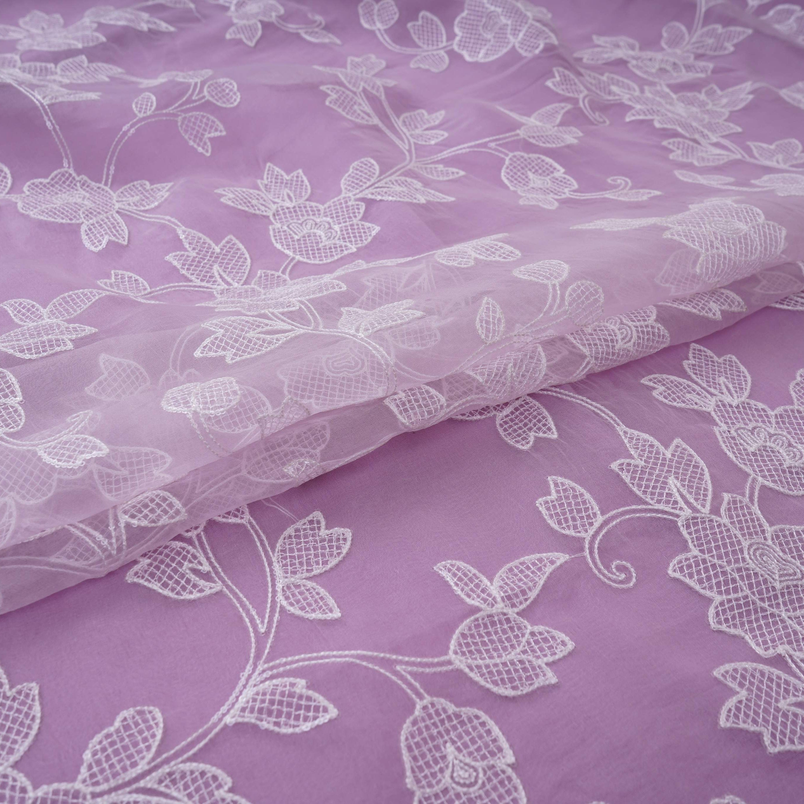Lavender floral jaal embroidery Pure 27gm Organza Fabric GPF-32093 - TradeUNO