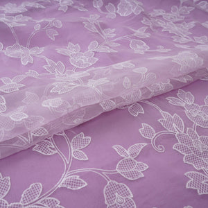 Lavender floral jaal embroidery Pure 27gm Organza Fabric GPF-32093 - TradeUNO