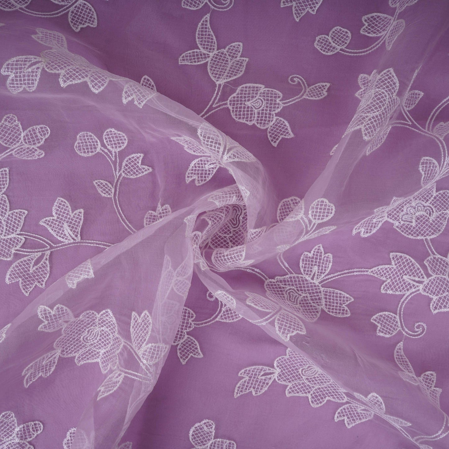Lavender floral jaal embroidery Pure 27gm Organza Fabric GPF-32093