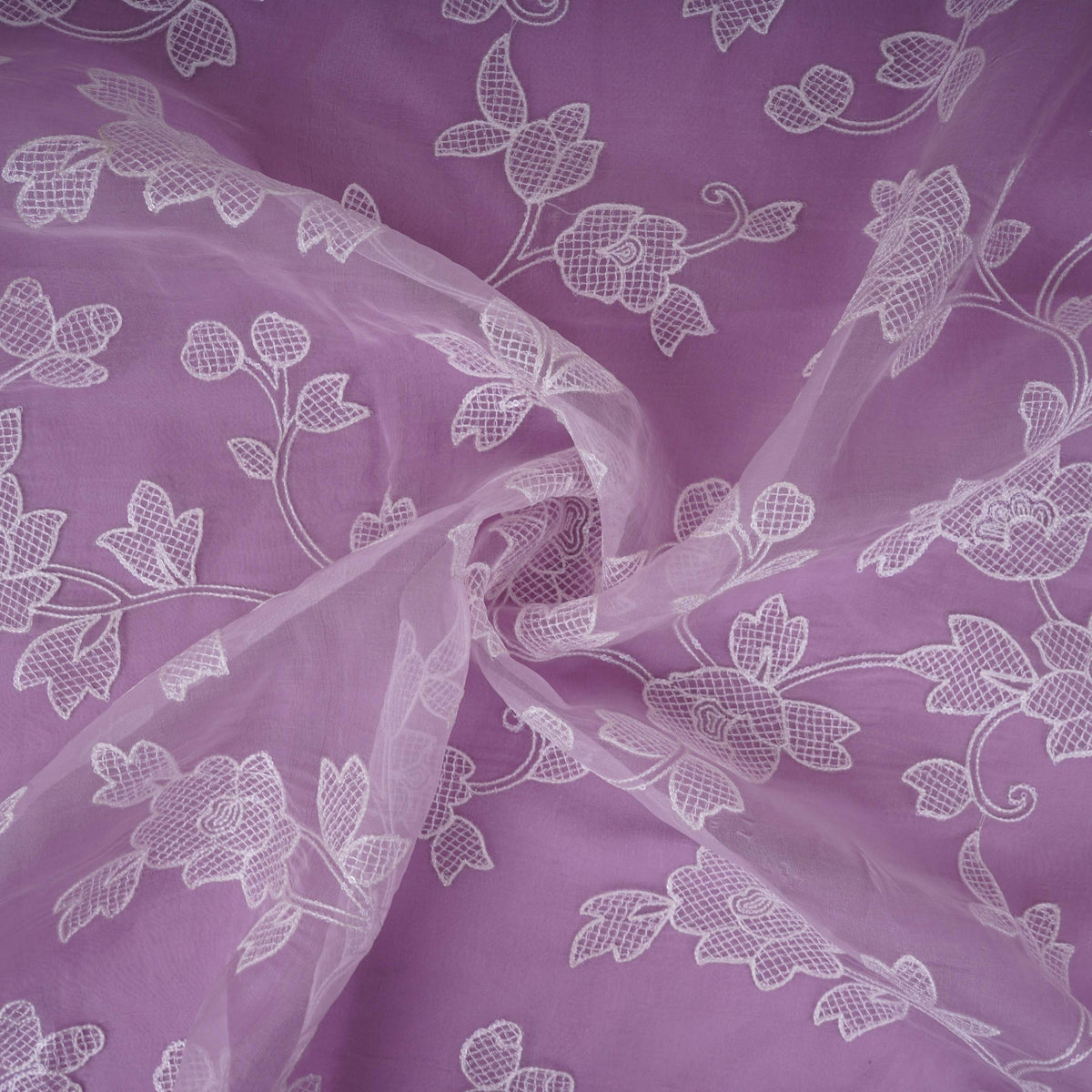 Lavender floral jaal embroidery Pure 27gm Organza Fabric GPF-32093 - TradeUNO