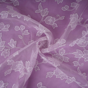 Lavender floral jaal embroidery Pure 27gm Organza Fabric GPF-32093 - TradeUNO