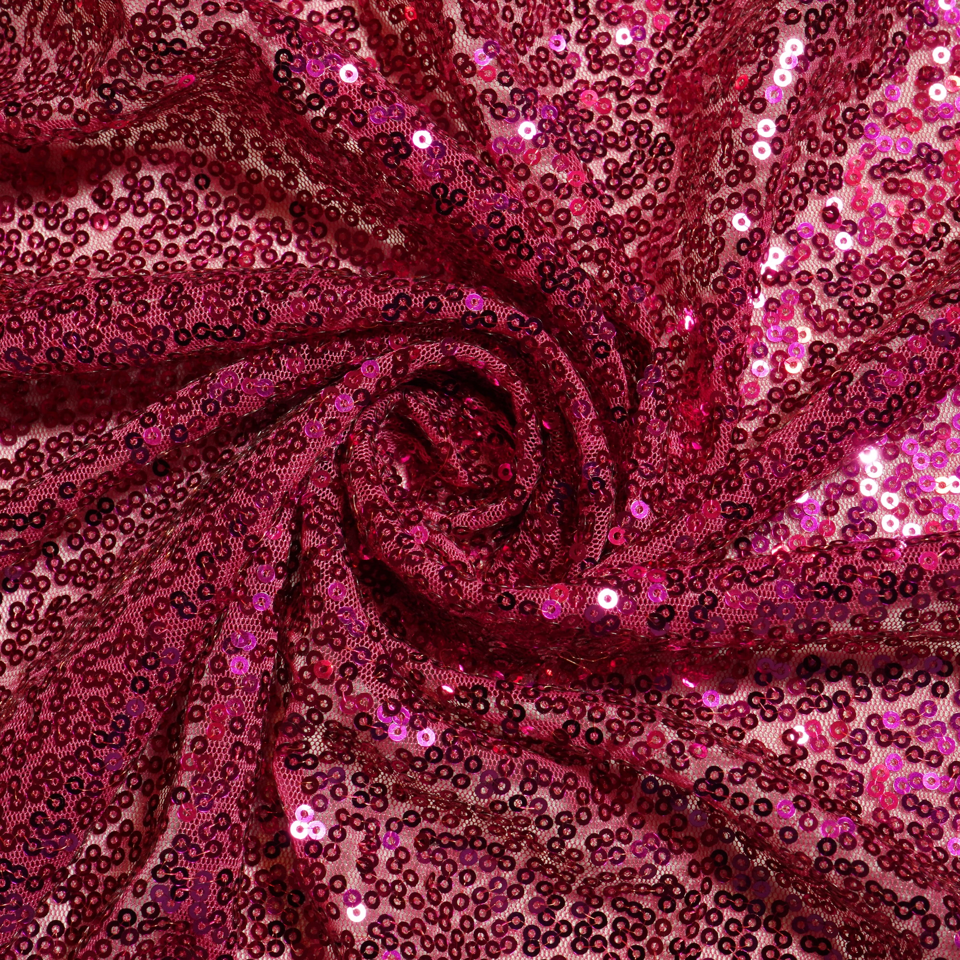 Premium Magenta Pink Sequins Embroidery Net Fabric