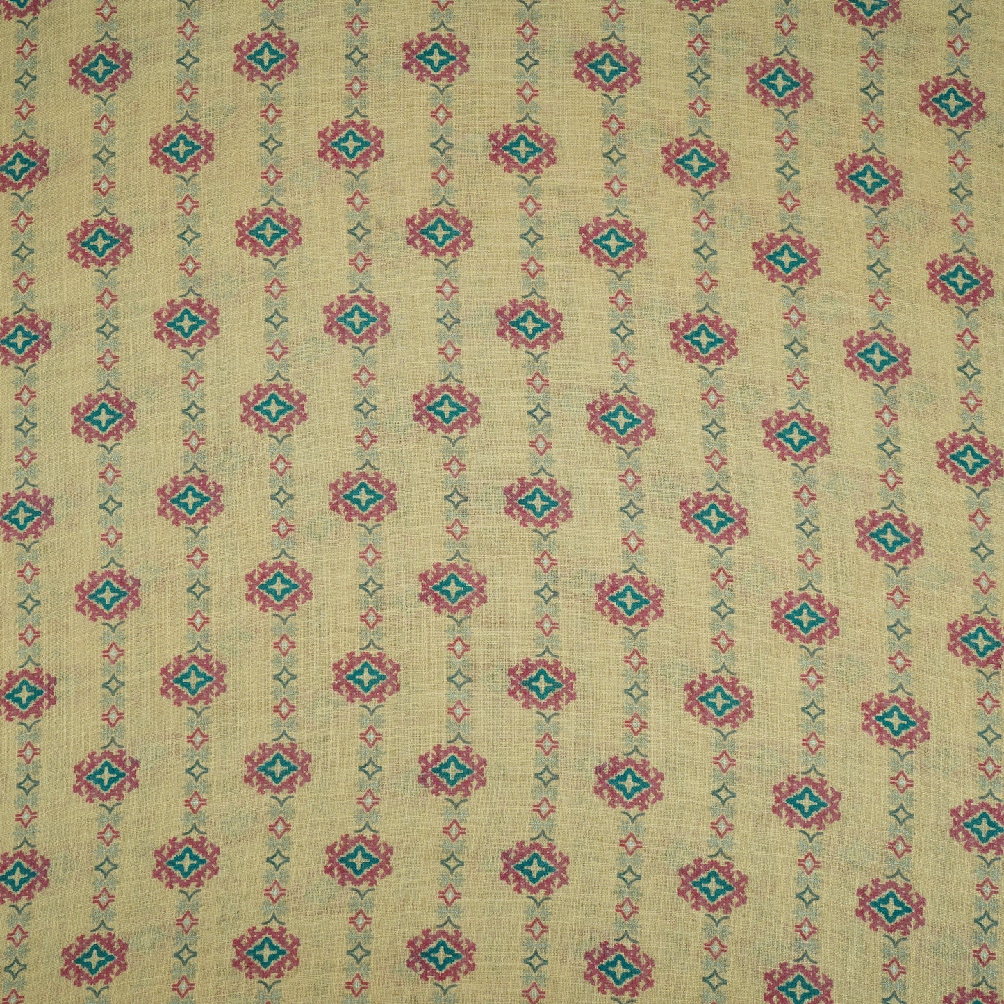 Light Yellow Abstract Print Cotton Linen Fabric GTS-30287