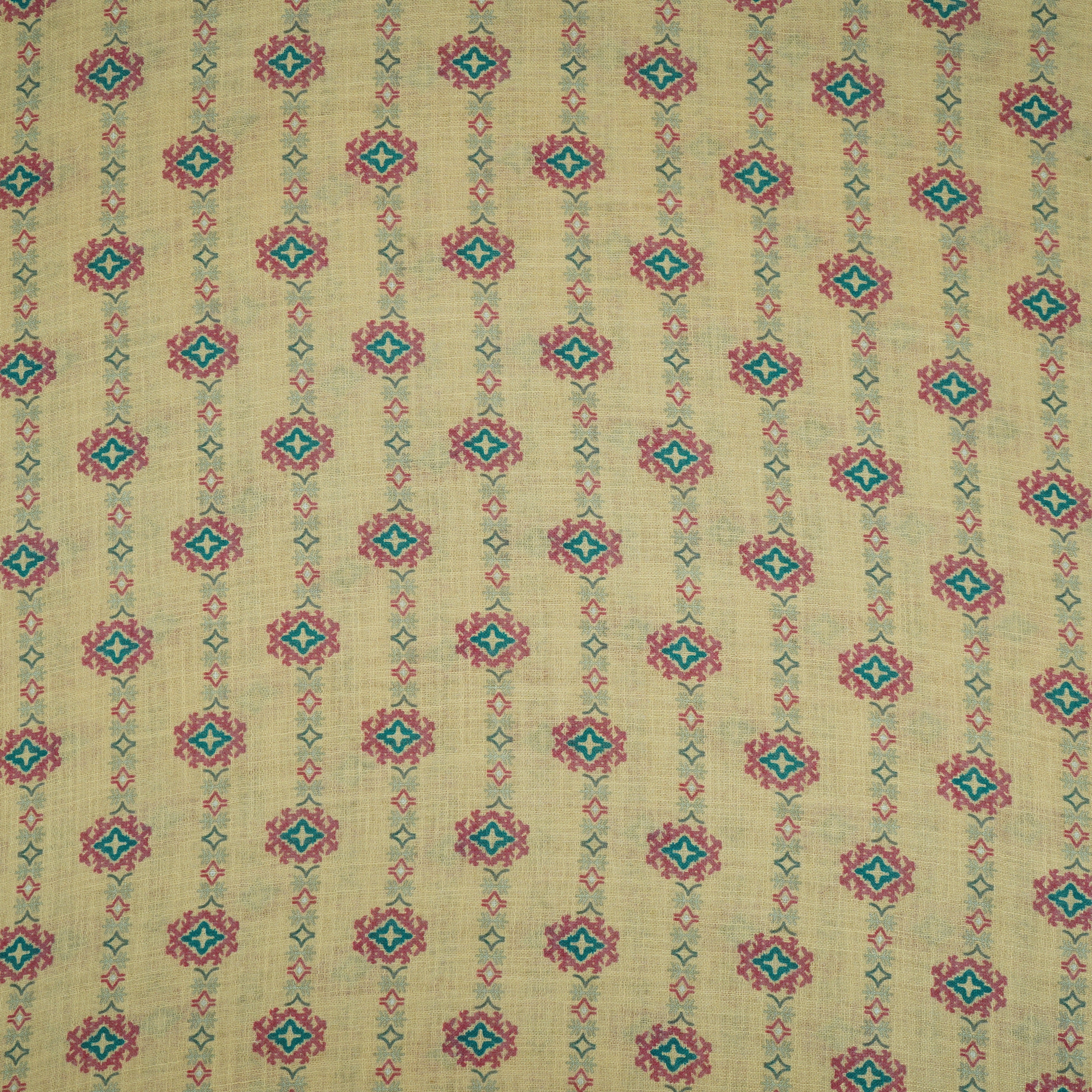 Light Yellow Abstract Print Cotton Linen Fabric GTS-30287 - TradeUNO