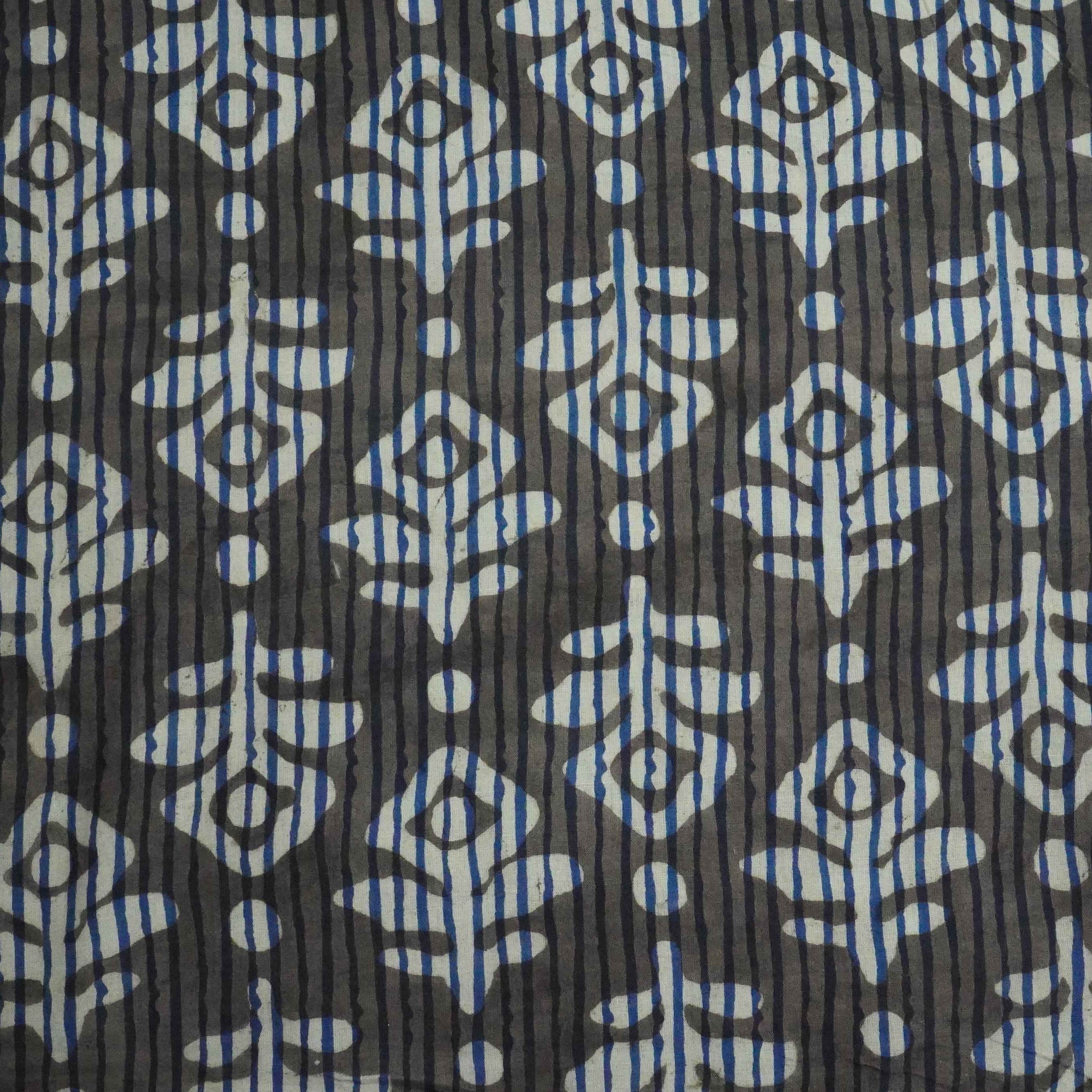 Blue with Multicolor Dabu Print Cotton Fabric NC-29655