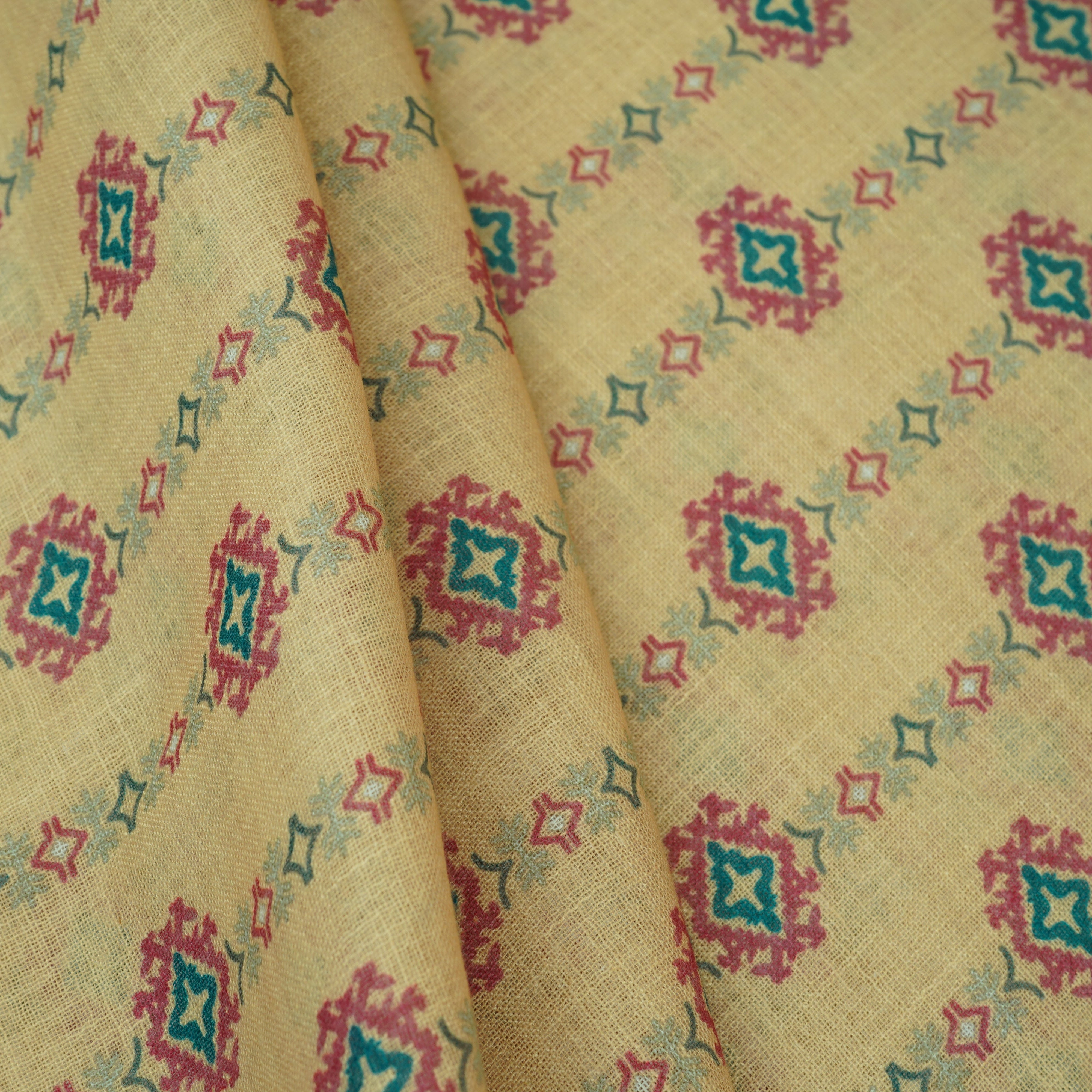 Light Yellow Abstract Print Cotton Linen Fabric GTS-30287 - TradeUNO