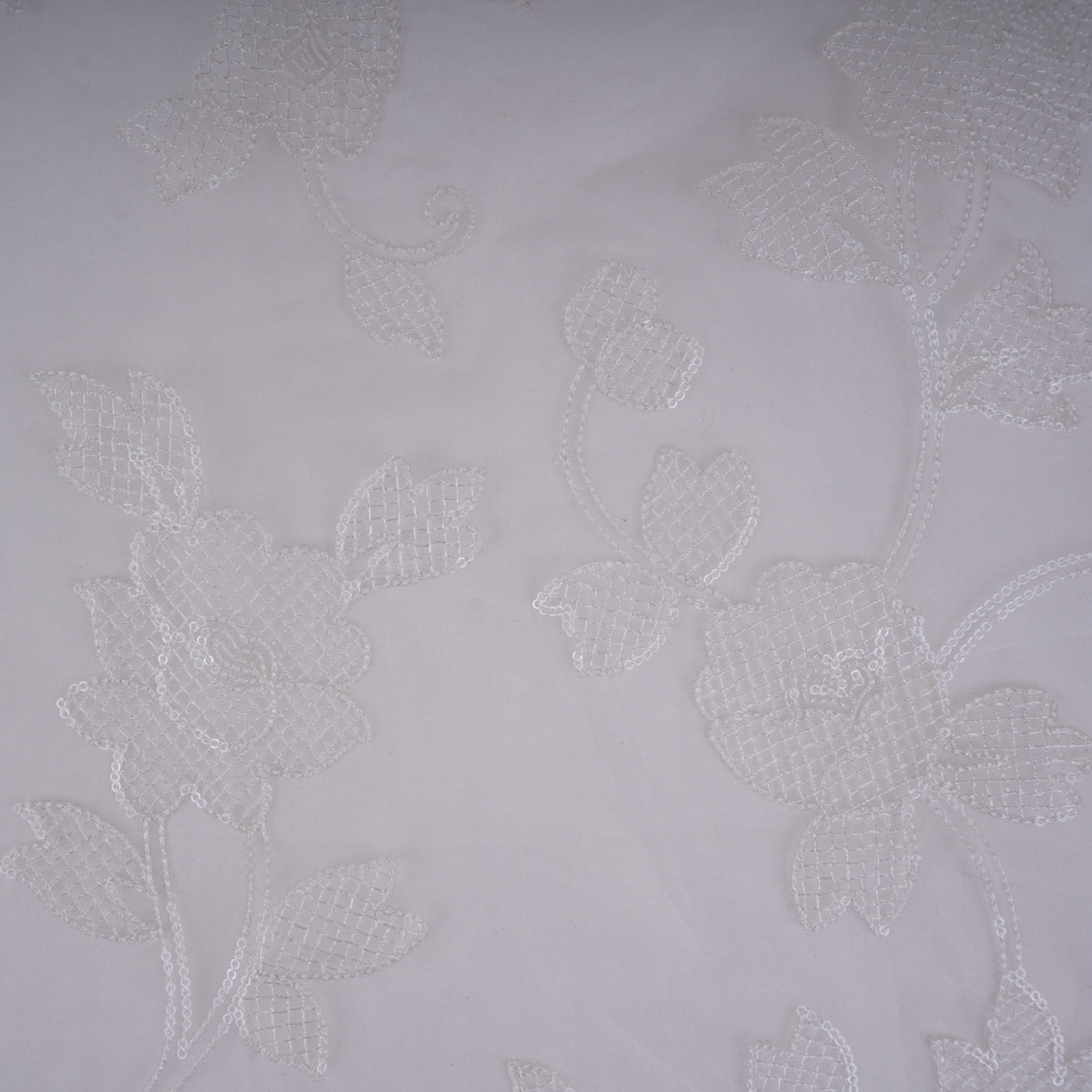 White floral jaal embroidery Pure 27gm Organza Fabric GPF-32092 - TradeUNO