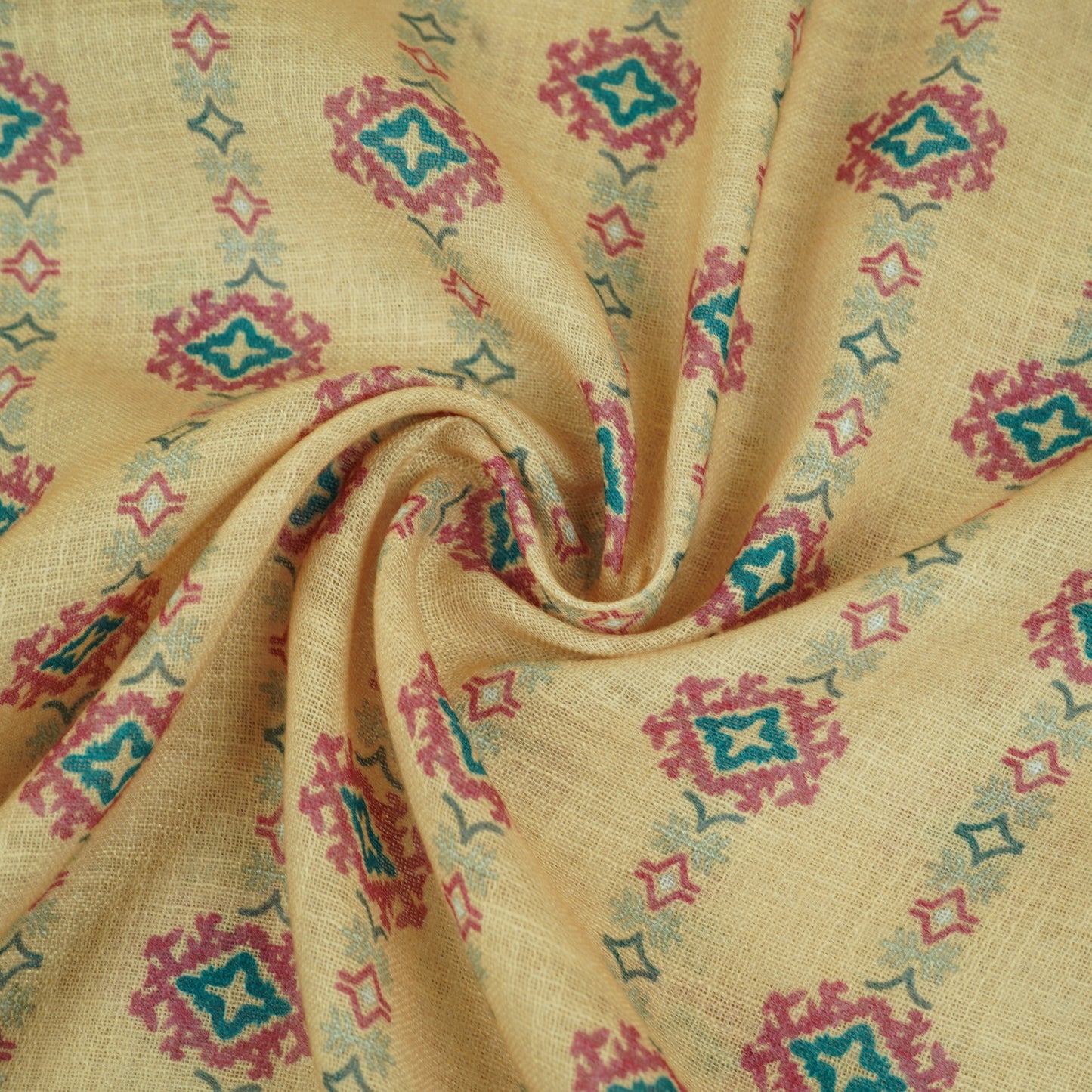 Light Yellow Abstract Print Cotton Linen Fabric GTS-30287