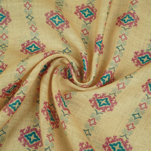 Light Yellow Abstract Print Cotton Linen Fabric GTS-30287 - TradeUNO