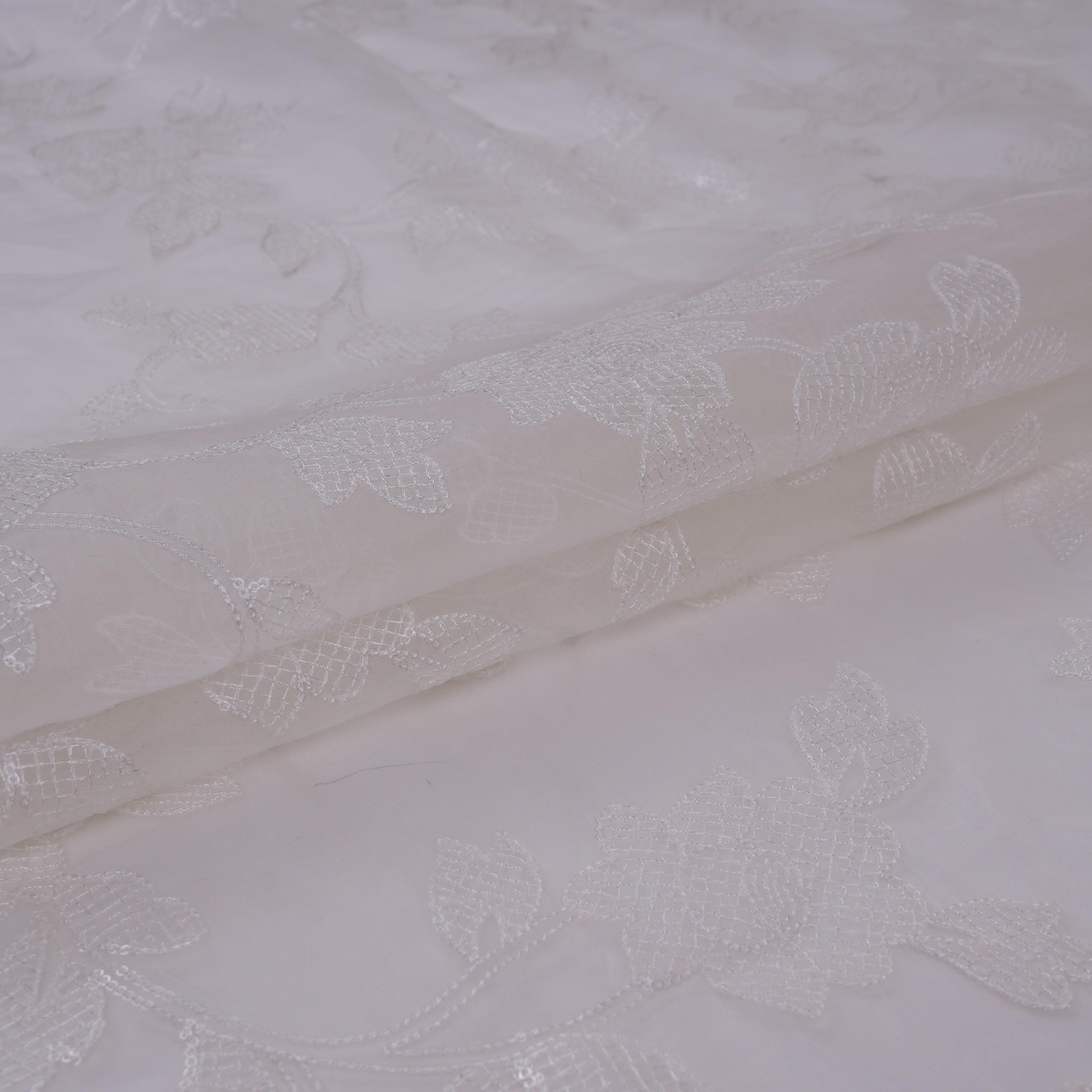 White floral jaal embroidery Pure 27gm Organza Fabric GPF-32092 - TradeUNO