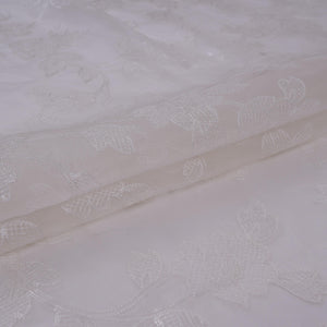 White floral jaal embroidery Pure 27gm Organza Fabric GPF-32092 - TradeUNO