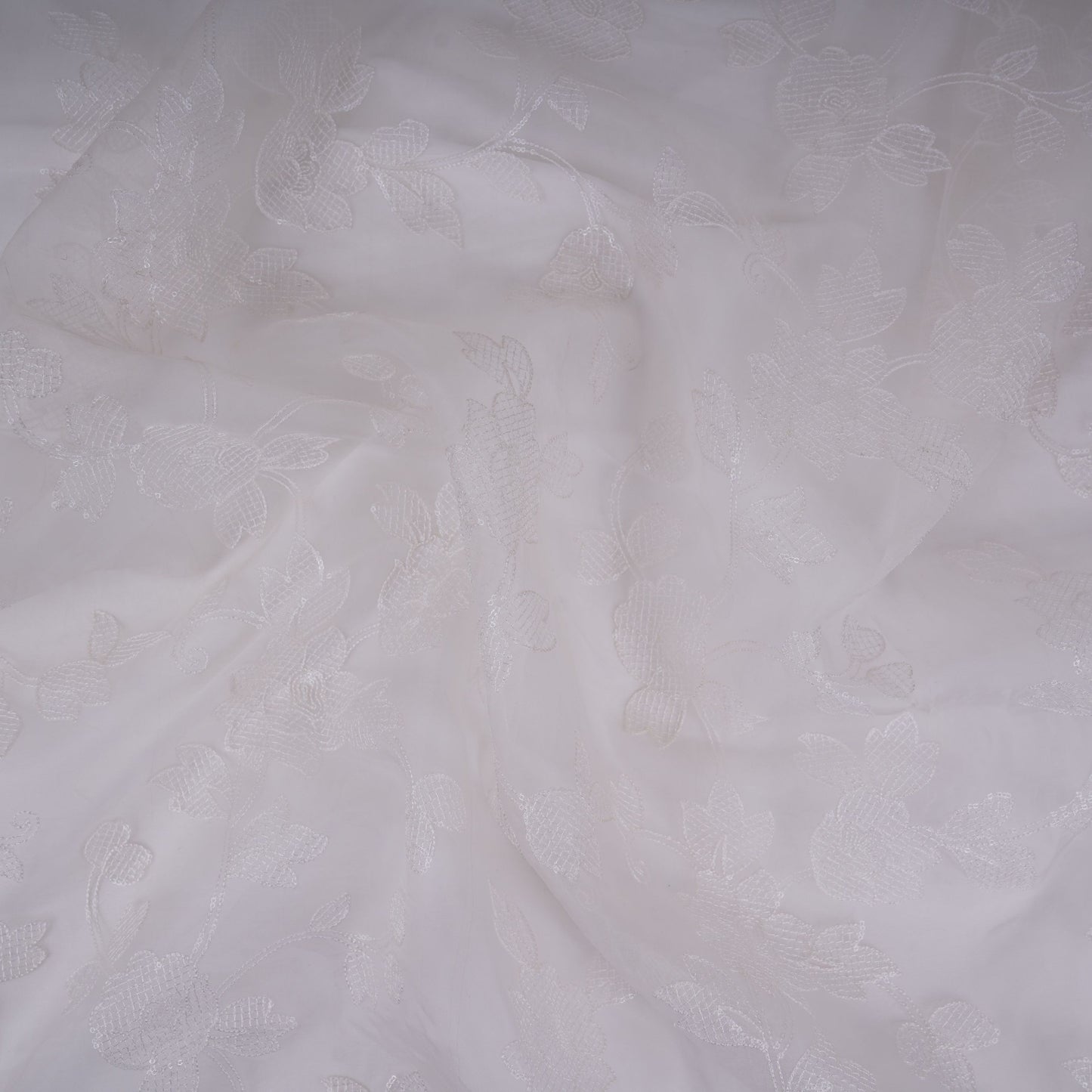 White floral jaal embroidery Pure 27gm Organza Fabric GPF-32092
