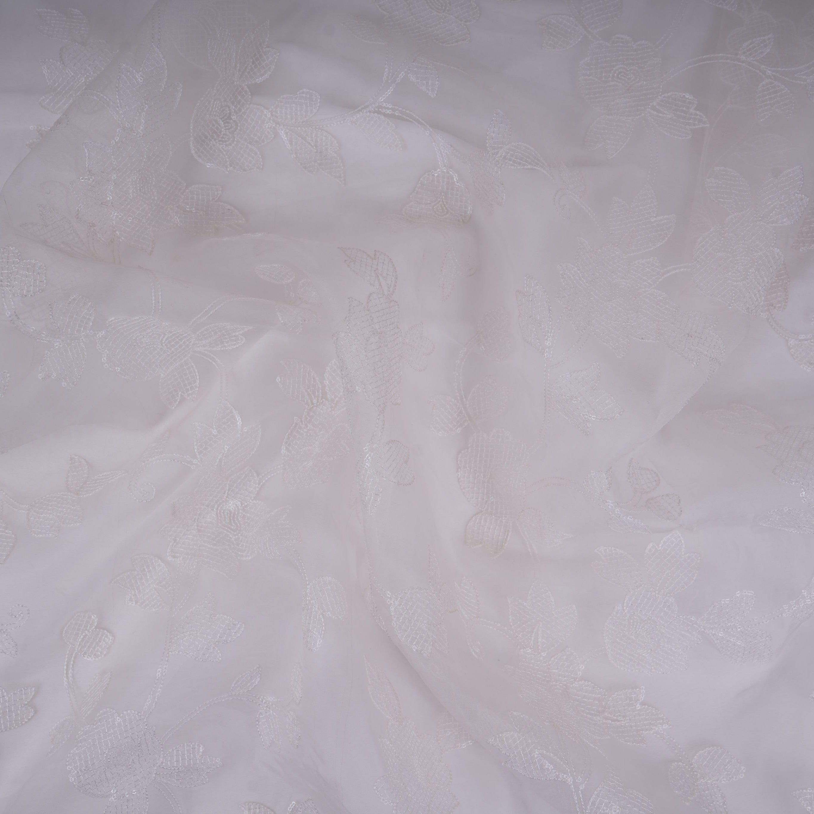 White floral jaal embroidery Pure 27gm Organza Fabric GPF-32092 - TradeUNO