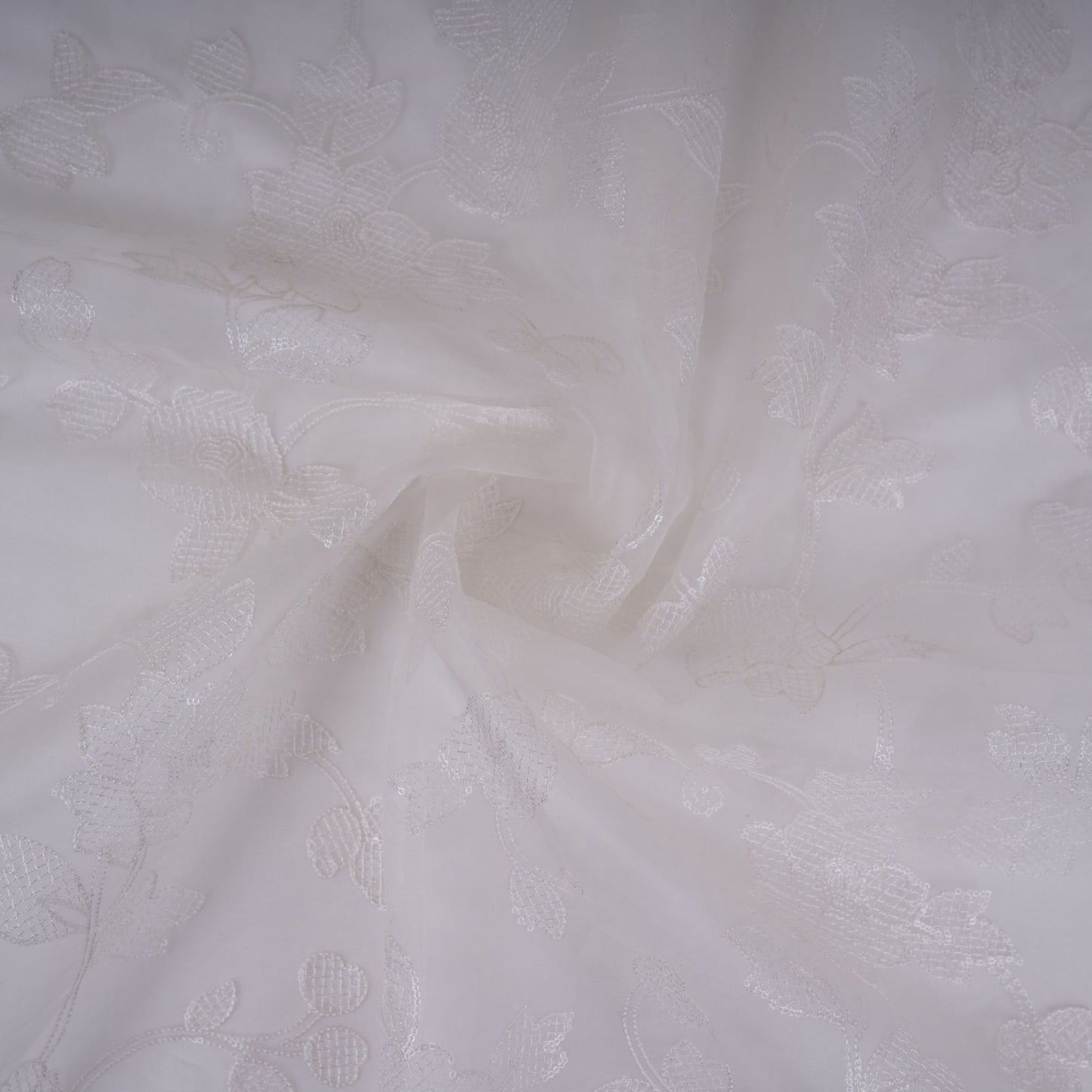 White floral jaal embroidery Pure 27gm Organza Fabric GPF-32092