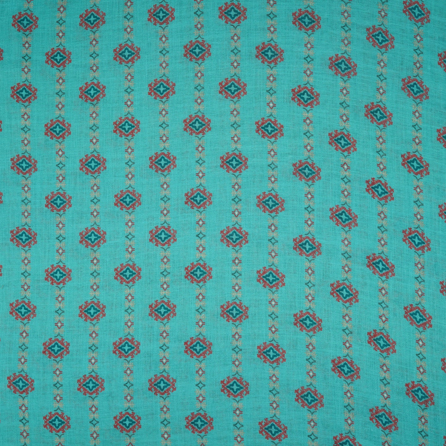 Teal Green Abstract Print Cotton Linen Fabric GTS-30275