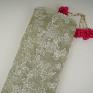Green floral thread & Sequins embroidery Pure 27gm Organza Fabric GPF-32091 - TradeUNO