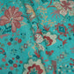 Teal Green Floral Print Cotton Linen Fabric GTS-30274