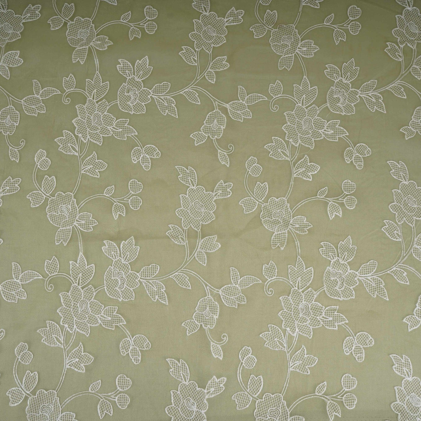 Green floral thread & Sequins embroidery Pure 27gm Organza Fabric GPF-32091