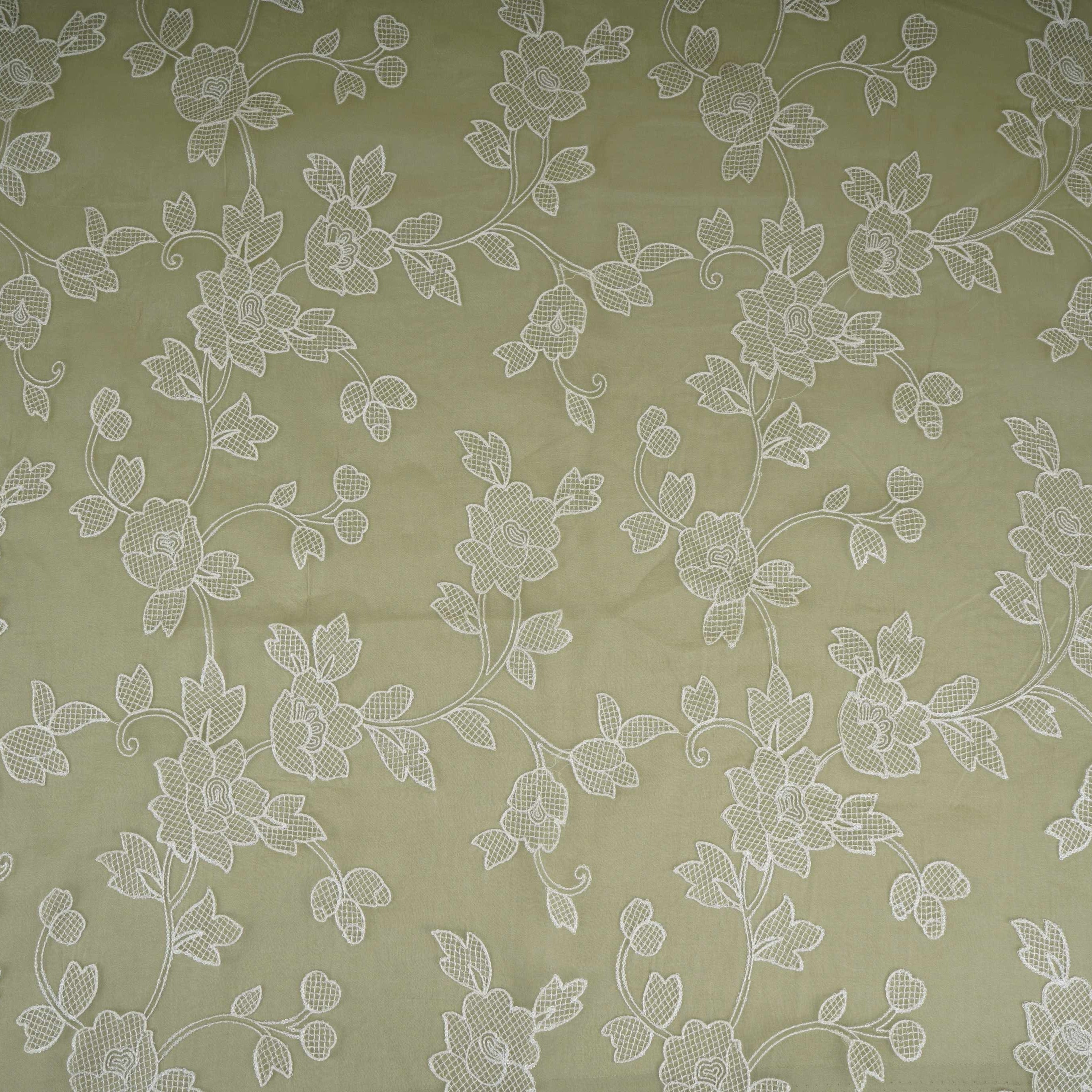 Green floral thread & Sequins embroidery Pure 27gm Organza Fabric GPF-32091 - TradeUNO