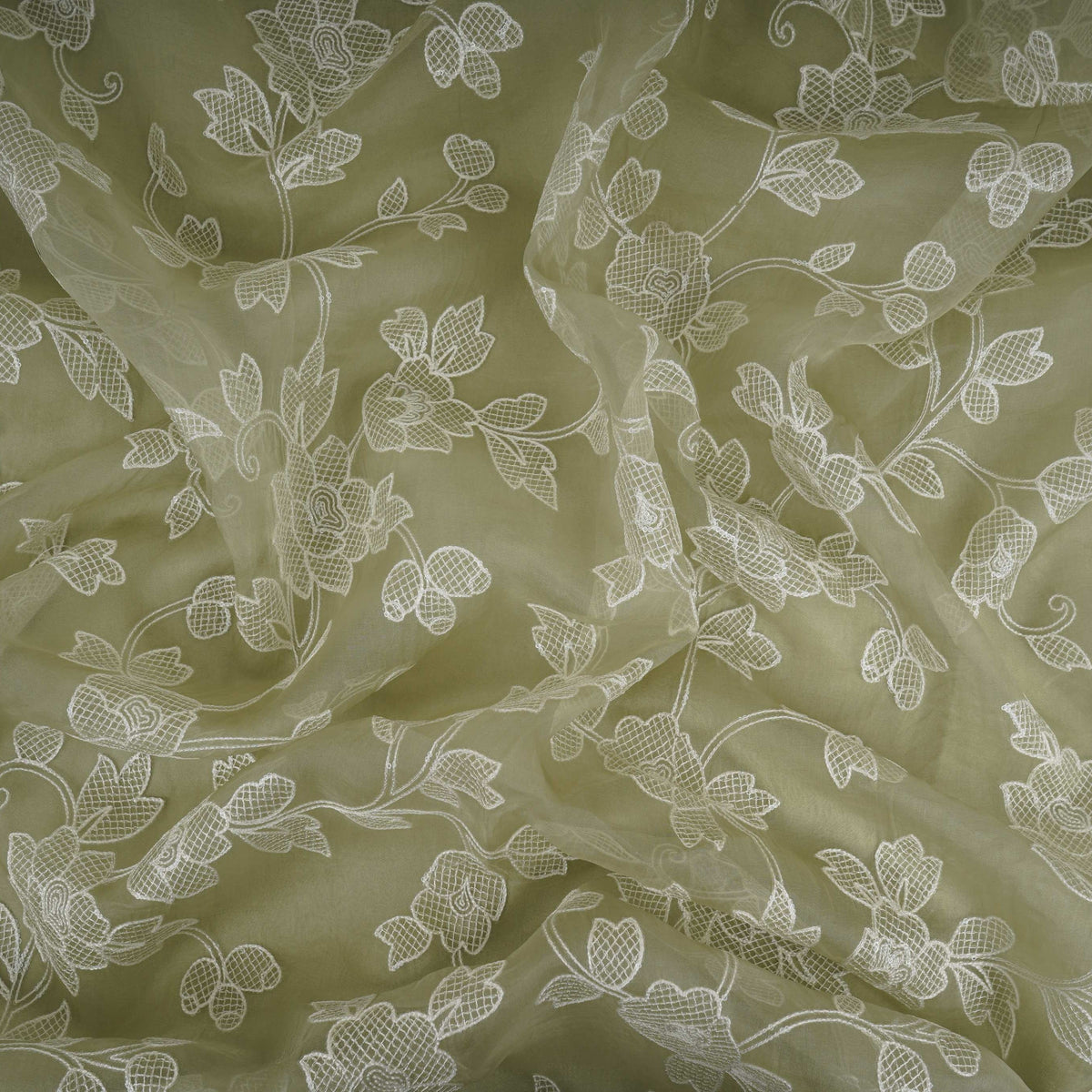 Green floral thread & Sequins embroidery Pure 27gm Organza Fabric GPF-32091 - TradeUNO