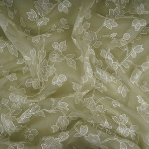 Green floral thread & Sequins embroidery Pure 27gm Organza Fabric GPF-32091 - TradeUNO