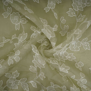 Green floral thread & Sequins embroidery Pure 27gm Organza Fabric GPF-32091 - TradeUNO