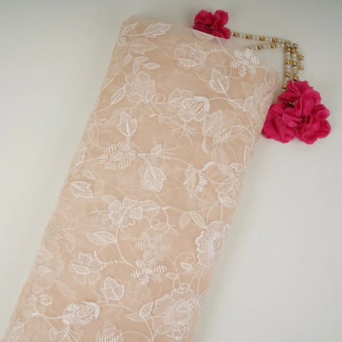 Peach floral thread & Sequins embroidery Pure 27gm Organza Fabric GPF-32087
