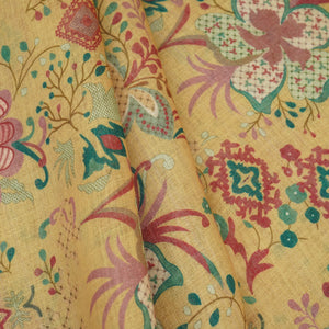 Light Yellow Floral Print Cotton Linen Fabric GTS-30286 - TradeUNO