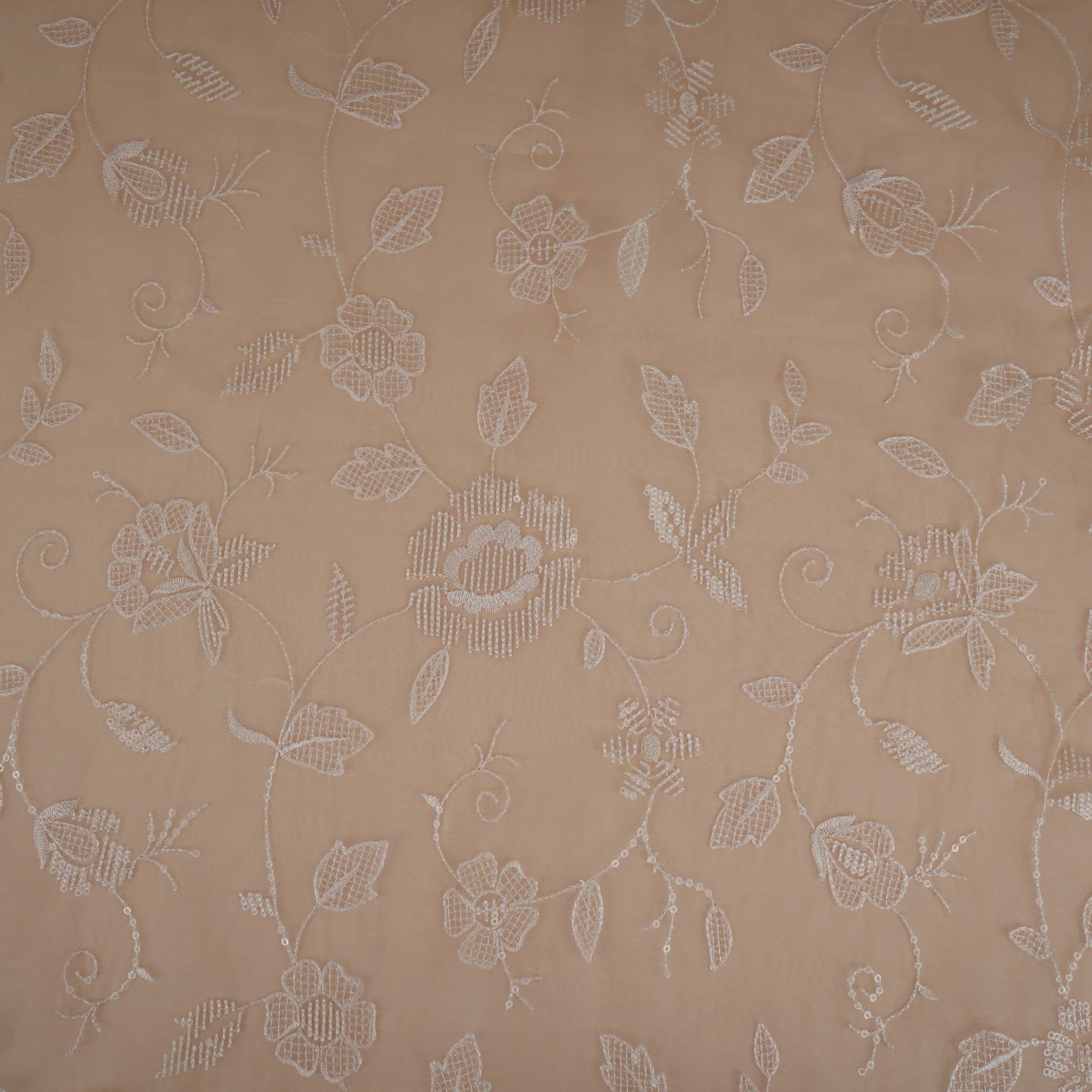 Peach floral thread & Sequins embroidery Pure 27gm Organza Fabric GPF-32087 - TradeUNO