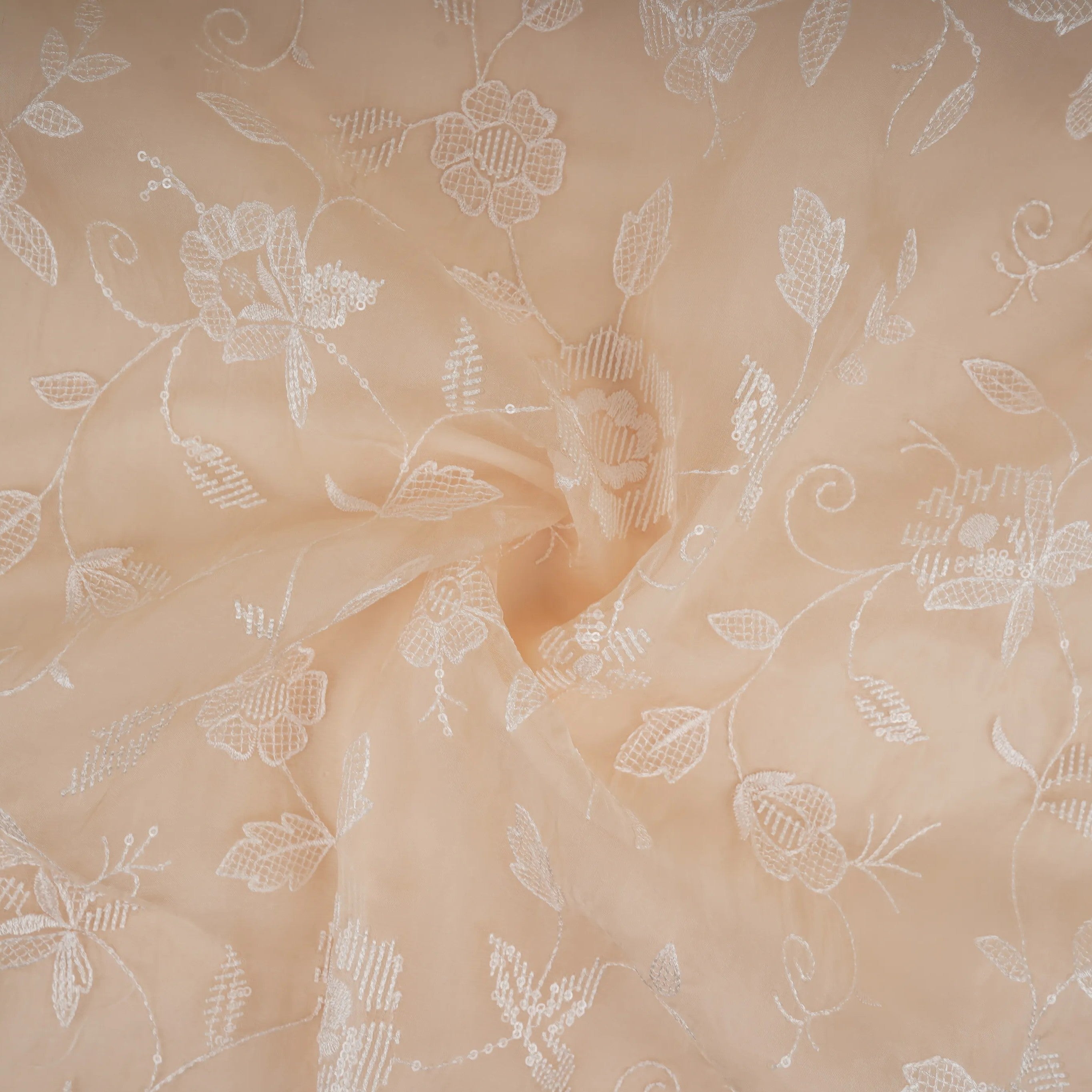 Peach floral thread & Sequins embroidery Pure 27gm Organza Fabric GPF-32087 - TradeUNO